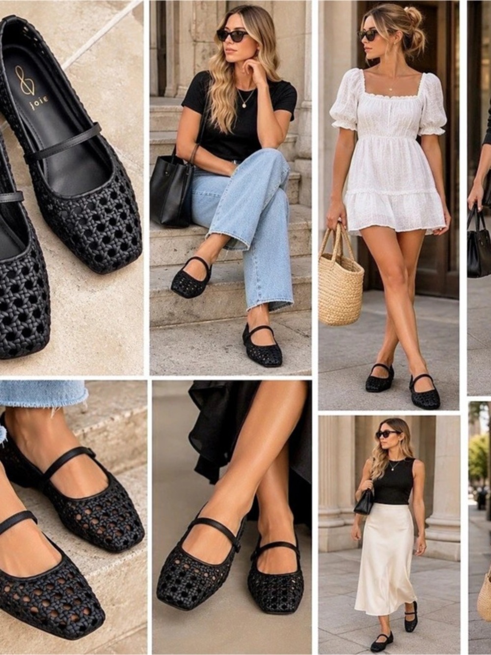 Joie Black Woven Ballet Flats Square Toe Shoes 8.5